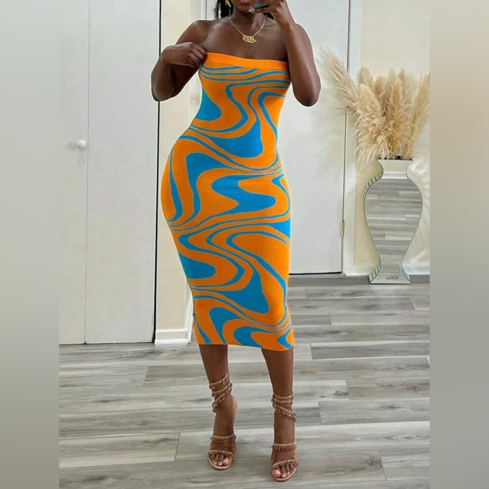 Tube Sweater Dress Orange/Blue Size L